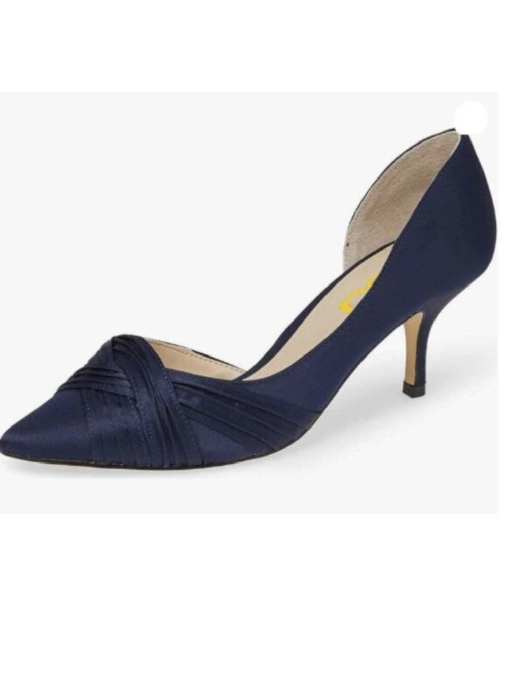 FSJ Women Low Kitten Heels Pointed Toe Slip on Pumps D'Orsay Pleated Satin Navy